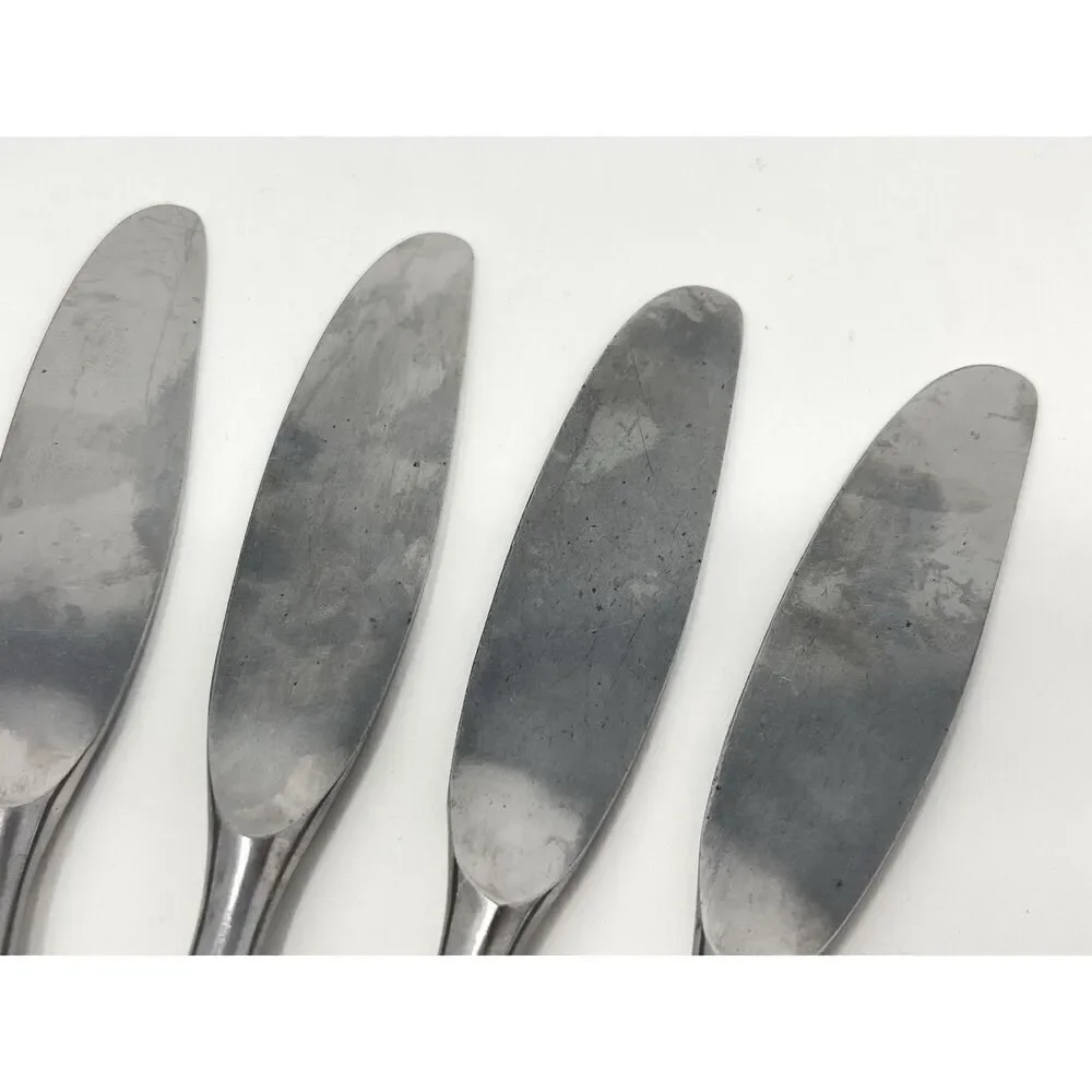 Dansk FJORD Dinner Knives Teak Handle Stainless Steel Germany 8 3/8” Set Of 6